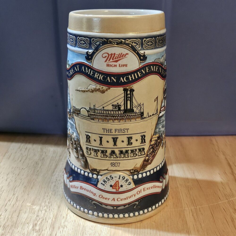 Miller High Life Beer Stein 1855-1989 Great American Achievements River Steamer